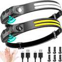 Beccason LED Headlamp Rechargeable 2PCS - 230° COB Super Bright Head Lights for Forehead, Hard hat Light for Adults, USB C Headband Flashlight for Work, Hiking, Running, Camping Essentials Gear