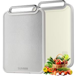 Stainless Steel Cutting Board for Kitchen, 2-in-1 Double-Sided Chopping Board, Food Grade Stainless Steel/PP, Easy to Clean, Large Size, Non-Slip, 16x11 (Silver)