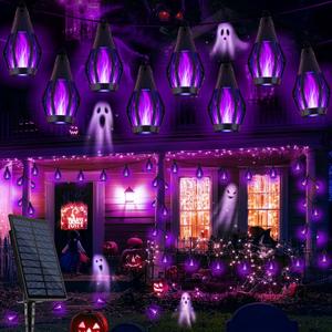 Solar Flame String Lights - 42ft 15 LED Lights Outdoor Solar String Lights for Garden Patio Halloween Decoration (Purple, 42ft)