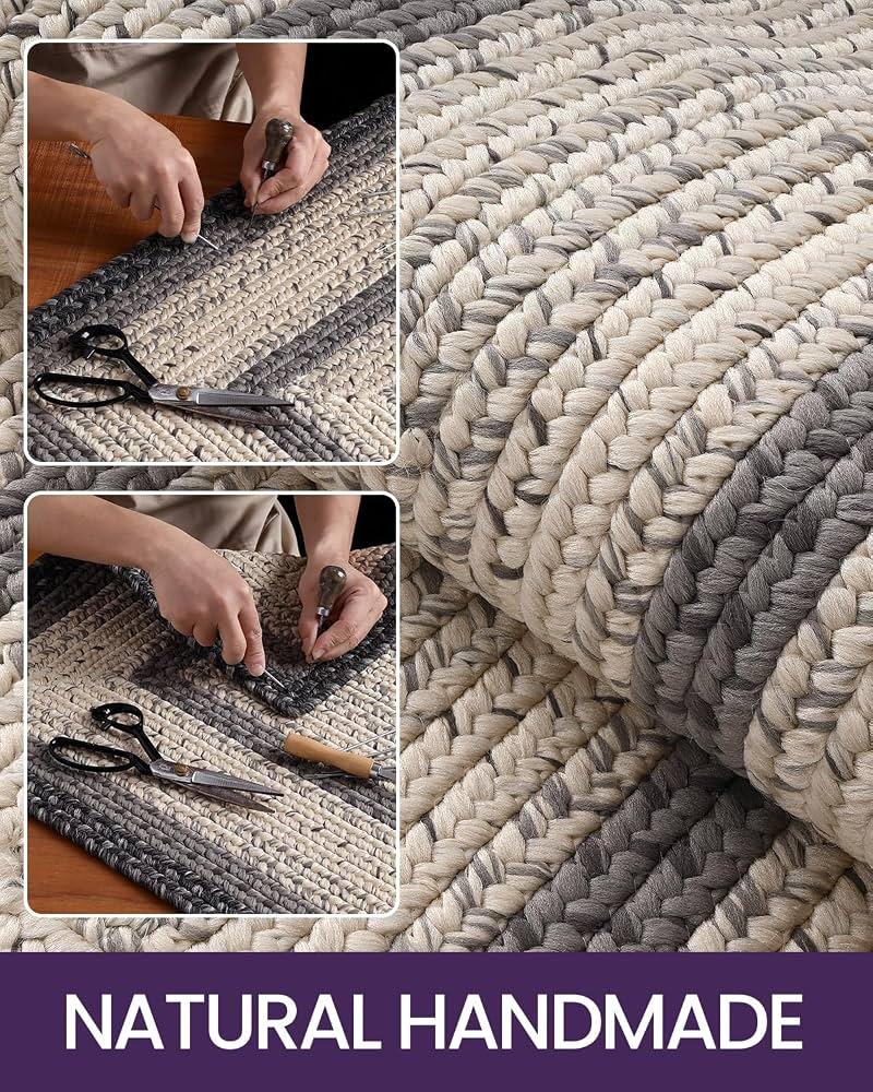DEXI Woven Hallway Runner Rug, 3x7 Rustic Braided Vintage Carpets, Non Slip Indoor Outdoor Farmhouse Floor Rugs for Entryway, Kitchen, Laundry Room, Black/Ivory