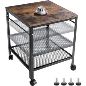 Rustic End Table, 2-Tier Side Table with Adjustable Height Shelf, 19.7" x 19.7" x 24", 143 lb Weight Capacity, Great for Mini Fridge Stand, Printer Stand, Aquarium Stand, Nightstand, Coffee Table, 19.7d X 19.7w X 24h in