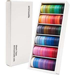 60 Rolls Washi Tape Sets 8mm Wide 10ft Long Basic Solid Color Rainbow Colored Decorative Thin Masking Tapes for Arts, Children Gifts, Bullet Journals, Wrapping Planner, Calendar, Scrapbooking DIY