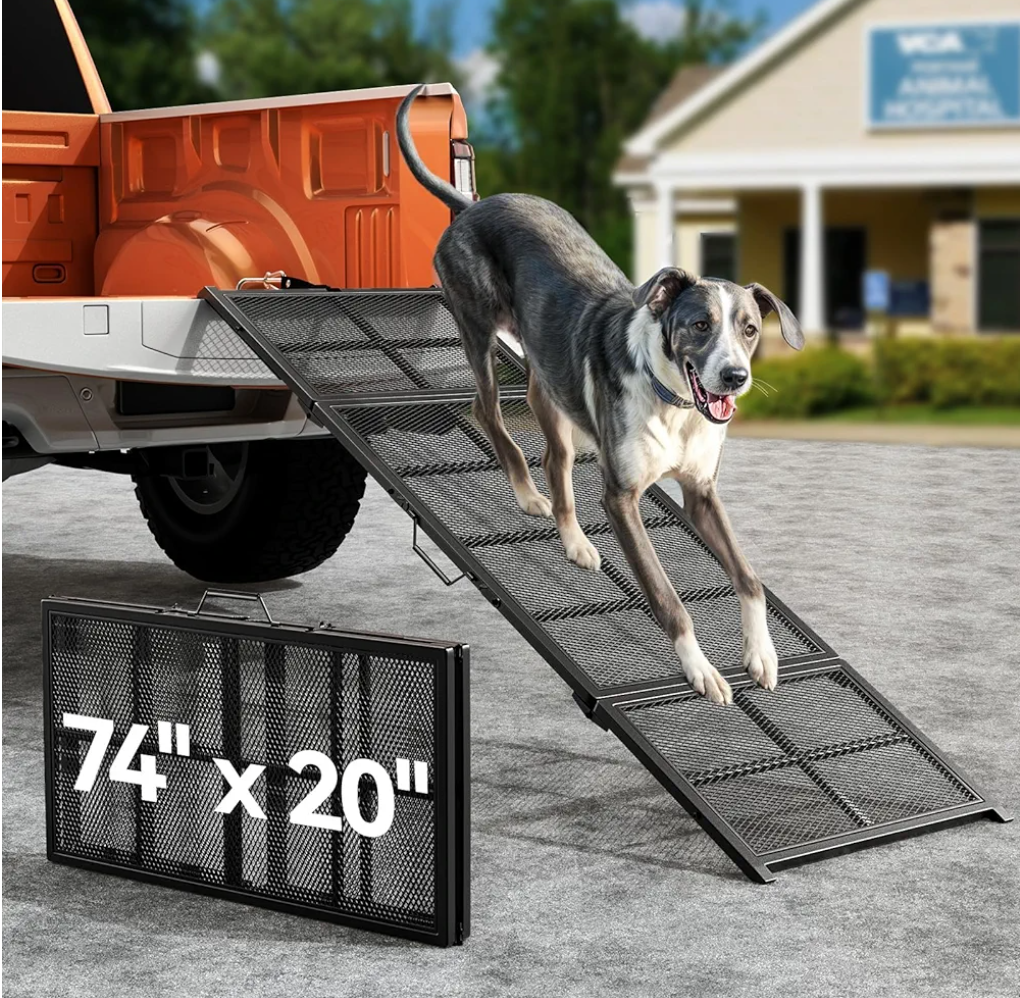 74'' L & 20'' W Longest Dog Ramp for Car - Extra Wide Lightweight Pet Dog Ramps for Large Dogs with Non-Slip Mesh, Outdoor Dog Ramp Up to 400LBS, Dog Steps Stair Get Into a Car SUV/Truck/RV/Bed