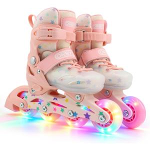 Kids Roller Blades Ages Inline Skates Adjustable for Girls & Boys Size C9 to Y8 Roller Skates with Light-Up Wheels for Outdoor/Indoor, Size 4.5-5.5