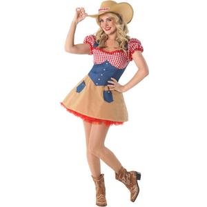 fun shack Women's Cowboy Costume Denim Dress Hat Halloween Cowgirl Outfit Western (X-Large)