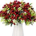 Suncalla 10pcs Christmas Artificial Red Berry Stems Ornaments Fake Holly Berries for Christmas Tree Decorate DIY Wreath Vase Fireplace Decorations