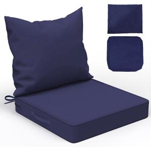 Patio Chair Cushions with Two Replaceable Cover Sets 24x24 Inch, Waterproof Fade Resistant Outdoor Cushions for Patio Furniture, Edge Binding Design with Handle, Adjustable Straps & Hidden Zipper