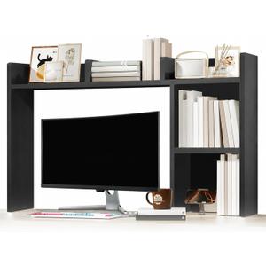 AQQHSAIN Desk Storage Hutch Wood Desktop Book Shelf with 5 Shelves Countertop Desk Hutch for Computer Multipurpose Desk Display Rack Desk Shelf Storage Organizer for Office Dorm Office Home, 37.2 inches x 10 inches x 29 inches