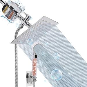 HarJue Filter Shower Head, High Pressure 8 Inch Rainfull with Filter Combo for Hard Water, Remove Chlorine Fluoride and Harmful Substances- 1 Replaceable Filter Cartridge (Square, Chrome)