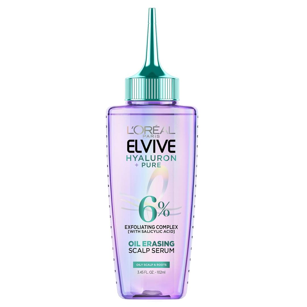 L'Oreal Paris Elvive Hyaluron + Pure Oil Erasing Scalp Serum with Salicylic Acid For Oily Hair, 3.45 Fl Oz