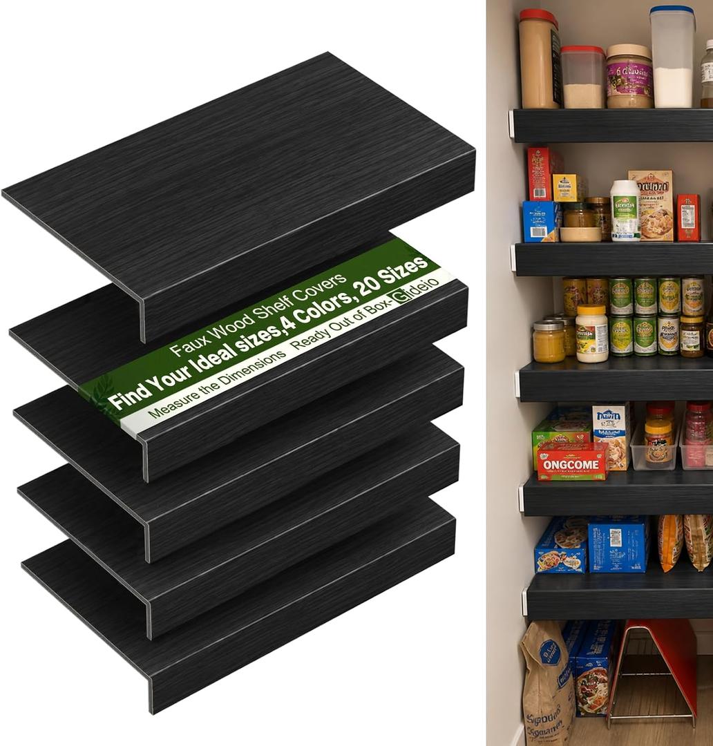 Black 44x12in 5-Pack Faux Wood Shelf Covers for Wire Shelving – Cut with Utility Knife, No Tools, Waterproof & Fireproof – for Pantry, Closet, Laundry, Bathroom, Basement, 44x12x2in