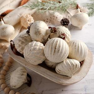 VioraWhite 12 Pcs Textured Christmas Ornaments 2.36'' Neutral Home Decor with Hanging Loop Brown Vintage Large Christmas Ornaments Modern Shatterproof Tree Decor for Farmhouse Xmas Tree (Ivory)