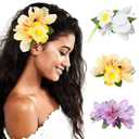 HAIMEIKANG Hair Clip, 3 Pieces Hawaiian Flower Hair Pins - Artificial Tropical Flower Hair Accessories for Women in White, Yellow, Purple (3 Count, 1 Package)