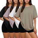 Siimcuzy 4 Pack Oversized Tshirts for Women, Loose Fit Crew Neck Summer Baggy Tops Workout Tees Plus Size T Shirts, L