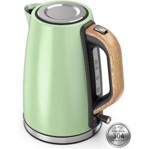 Electric Kettle for Boiling Water, 1.7L Visual Water Window Stainless Steel Electric Water Kettle, 1500W BPA-Free Hot Water Kettle Pot, Auto Shut Off & Boil-Dry Protection, Green