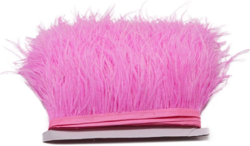 FQTANJU 2 Yards Soft & Natural Ostrich Feathers Fringe Trims Ribbon Used for Dress, Sewing, Craft Clothing, Lighting Decoration, Clothing DIY, etc. (Deep Pink)