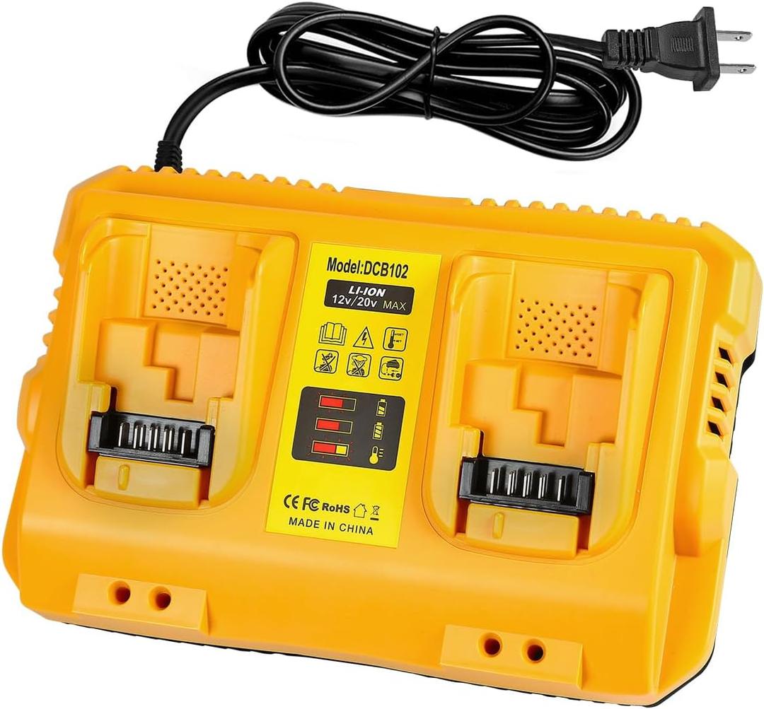 DCB102 20V MAX Battery Charger Replacement for Dewalt Battery Charger, 2 Port Charger Compatible with Dewalt 12V-20V Batteries