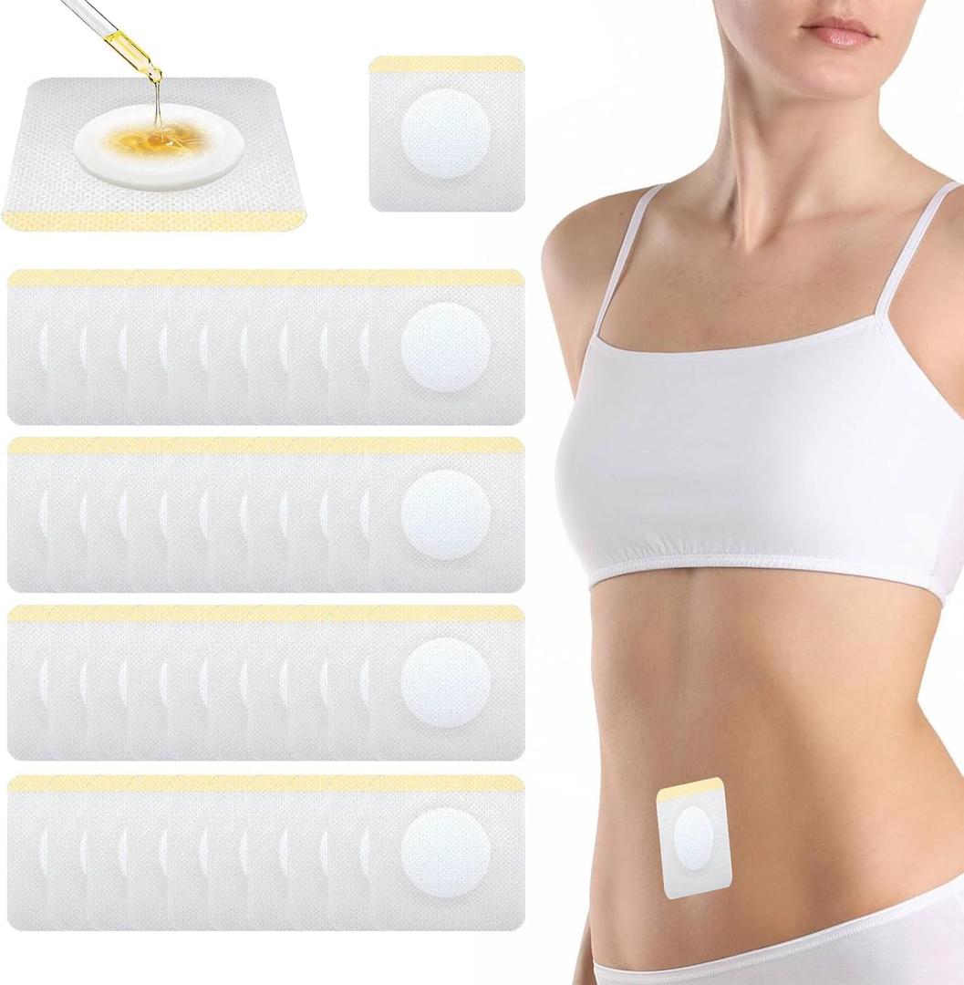 Castor Oil Patches, 100PCS Castor Oil Belly Button Patch Disposable Organic Cotton Self-Adhesive Pads for Belly Button, Anti Leakage Design, Breathable & Portable, No Wash