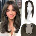 Hair Toppers for Women Real Human Hair,100% Unprocessed Virgin Human Hair Topper 14 Inch Large Silk Base Upgrade Hair Pieces for Women with Thinning No Bangs for Add Volume (Dark Brown)