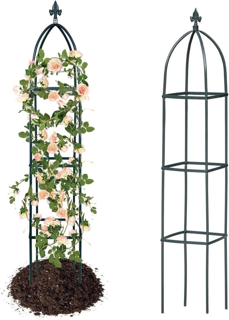 100% Metal Obelisk Trellis for Climbing Plants Outdoor & Indoor - Powder-Coated Thicken Steel Towering Plant Support - Weather-Proof Garden Trellis for Climbing Vine, Vegetables & Flowers (Green)