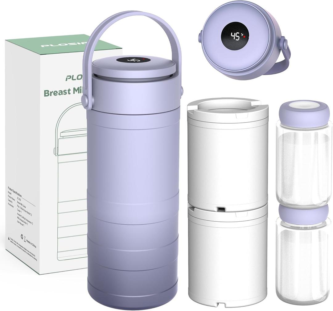 Portable Breast Milk Cooler for Outdoors, 360 All-Round Cooling Keeps Milk Fresh for 24 Hours, 22oz Large Capacity Breastmilk Chiller with 2pcs BPA-Free Bottle for Breastmilk Storage, Purple