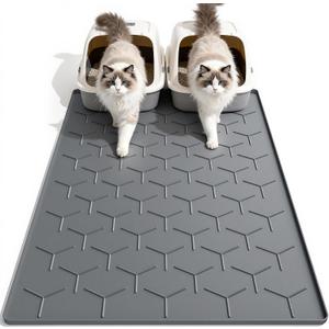 Garoopion Cat Litter Mat, Large 40" X 28" Litter Catcher Rug, Waterproof Silicone Mat for Cats, Dark Gray