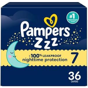 Pampers ZZZ Overnight Diapers, Size 7 (41+ lbs), 36 Count, Nighttime Protection Disposable Baby Diaper, Night Time Leak and Skin Protection