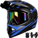 Youth Dirt Bike Helmet Set Includes Gloves, Mask, Ideal Helmet for Kids 8-14, Premium Safety Gear for Dirt Bike Helmets Enthusiasts - DOT Approved (Dark Blue,XL)