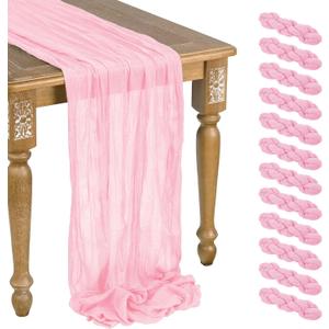 12 Pack Rose Gold Cheesecloth Table Runner 10ft Boho Gauze Cheese Cloth Table Runner Rustic Sheer Runner 120 inch Long for Christmas Wedding Bridal Baby Shower Birthday Table Decorations