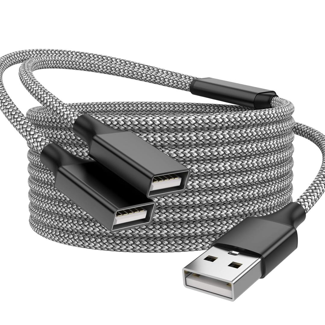 USB Splitter, 3.3FT A Male to 2 Female Extension Cable, USB Splitter 1 in 2 Out Support Charging and Data Transfer for Printer/Keyboard/Flash Drive/PlayStation/Laptop/LED Etc(Black)