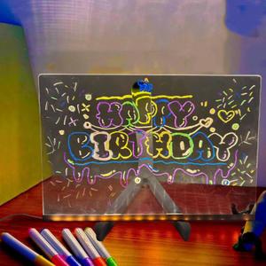 LED Note Board with Colors, Illuminated Acrylic Information Marker Board with Light,Equipped with Adjustable Bracket and 7-Color Pens, Valentine's Day Gift LED Drawing Board (30 * 20 cm)