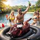 Oversized Realistic Bullfighter Mount Children Water Inflatable Toys Adult Thick Floating Row Inflatable Bull Water Toys, 94.09 inches × 77.17 inches × 31.89"