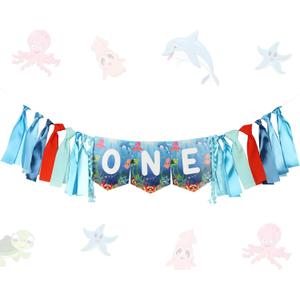 Under the Sea 1st Birthday Decorations One Birthday Highchair Banner Ocean 1st Themed Party Decorations Sea Animal 1st Birthday Decors Ocean Animal Birthday Party Supplies