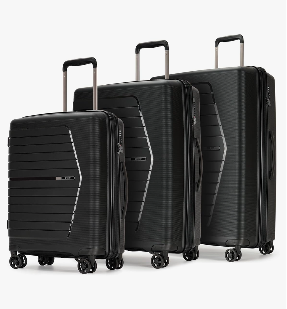 Luggage Sets 3 Piece Expandable Suitcase Set, PP Hardshell Suitcase with Spinner Wheels, Lightweight Carry On Luggage with TSA Lock, Black, OD-PP-7015