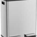 Kitchen Trash Can, 16 Gallon Dual Compartment Garbage Bin with Quiet Close Foot Pedal, Stainless Steel