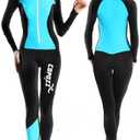 COPOZZ Diving Skin, Men Women Youth Thin Wetsuit Rash Guard- Full Body UV Protection - for Diving Snorkeling Surfing Spearfishing Sport Skin (Black/ Blue, X-Large for Women)