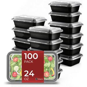 100 Pack (200-Piece) 24 oz Meal Prep Containers Reusable Food Storage Containers with Lids, Sturdy Leakproof To Go Plastic Takeout Containers for Microwave, Freezer, Dishwasher Safe