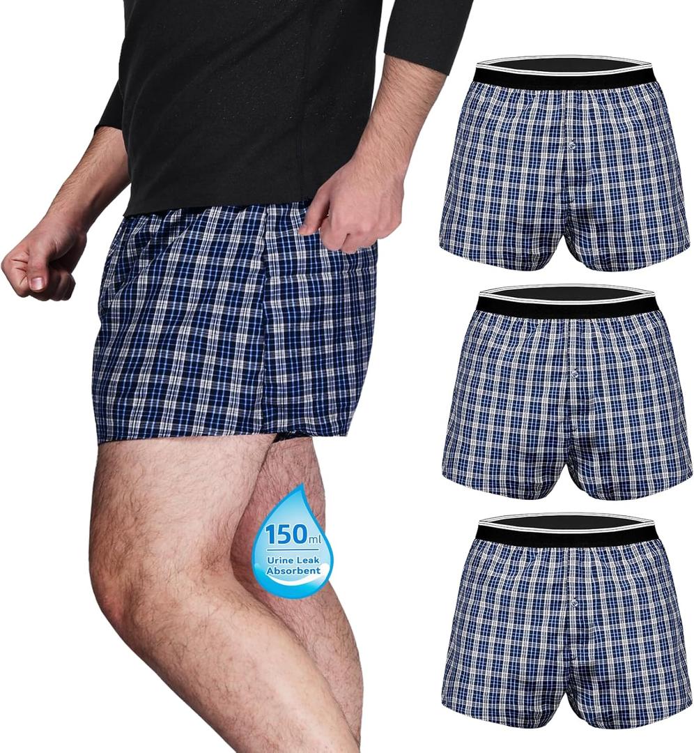 Washable Bowel Incontinence Underwear for Men Leakproof 100ml Absorbency Boxers Shorts Pack of 3 (XX-Large)