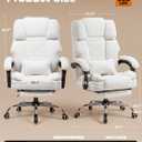 GTPLAYER Big and Tall Office Chair with Pocket Spring Cushion & Ergonomic Lumbar Support for Lower Back Pain Relief, High Back Computer Gaming Chair with Foot Rest, Comfy Teddy Fleece, White, Large