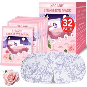 XPCARE 32 Pack Steam Eye Masks for Dry Eyes, SPA Warm Sleep Eye Mask, Disposable Heated Eye Mask for Dark Circles, Puffy Eyes, Relief Stress Eye Fatigue(Rose)