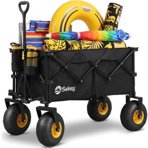 Sekey Heavy Duty Beach Wagon with 9" Big Sand-Proof Wheels – 600lb Capacity, 200L Oversized Foldable Cart | Adjustable Handle & All-Terrain Tires for Sand, Camping, Groceries