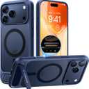TORRAS Strong Magnetic & Seamless Stand for iPhone 17 Pro Max Case, Fit for MagSafe, Military Grade Drop Protection, Adjustable Kickstand Slim for iPhone 17 Pro Max Case Translucent Matte Deep Blue