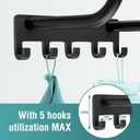 Towel Rack Bathroom Wall Holder: 27.9 Inch Wall Mounted Shower Organizer, for Rolled Towel Storage, 2 Metal Racks Plus Extra 5 Hooks, for Modern Small Space Bathroom RV Campers (Matte Black)