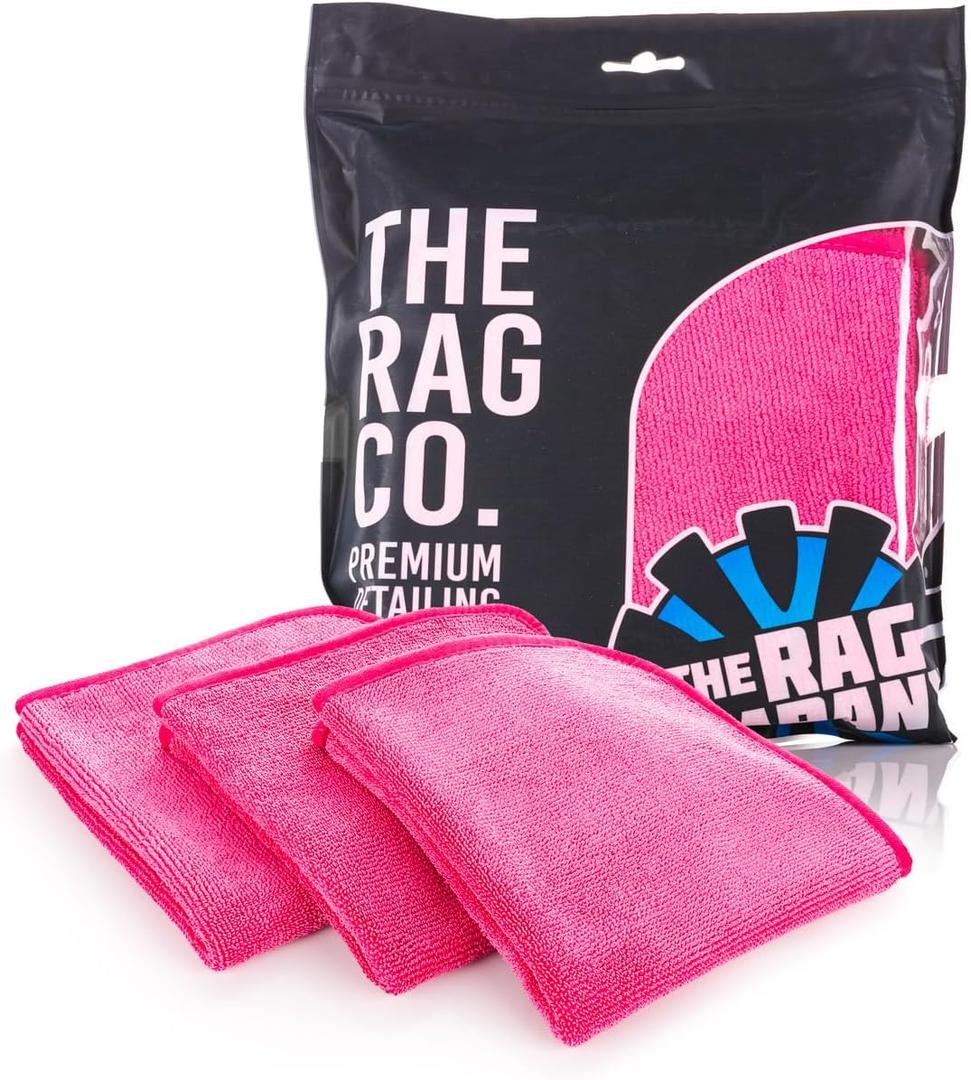The Rag Company - Premium FTW Microfiber Cleaning Towels for Glass, Windows, Mirrors, Polished Surfaces - Streak-Free, Scratchless, 16" x16, Pink, 3-Pack
