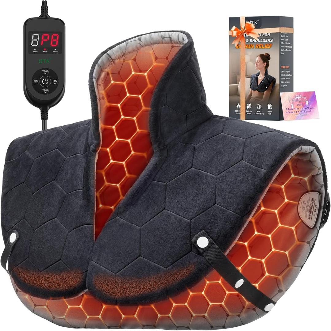 UTK 30s Fast Heating Pad for Neck and Shoulders and Back, 6X Deeper Penetrate, Far Infrared Heated Wrap for Neck and Shoulders Pain Relief, Auto Shut Off, Memory Function, Gifts for Birthday 24"X20"