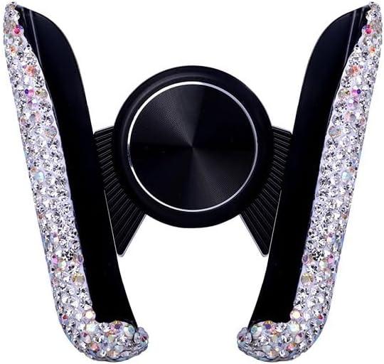 Bling Car Phone Holder Mini Car Dash Air Vent Automatic Phone Mount Universal 360Adjustable Crystal Auto Car Stand Car Accessories for Women and Girls (White)