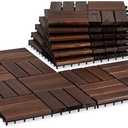 VICTORY RELAX Acacia Wood Patio Deck Tiles-9 Pcs 12 Slats Interlocking Decking Tiles for Patio Decor, Waterproof Indoor & Outdoor Use, Balcony Garden Decking Tile (11.81x11.81x0.94 inches) Brown
