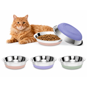Stainless Steel Cat Bowls, Cat Dishes Whisker Friendly with Non-Slip Silicone Bottom, Easy to Clean, 5.5" Shallow Wide Cat Food and Water Feeding Bowl for Indoor Outdoor Cats, Pack of 3