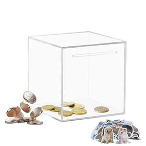 Totola Clear and Unopenable Piggy Bank, Transparent Money Box for Cash Savings, Must-Break-to-Open Acrylic Coin Bank Change Jar for Real Money, Birthday Gifts for Kids & Adults (Square, Small)