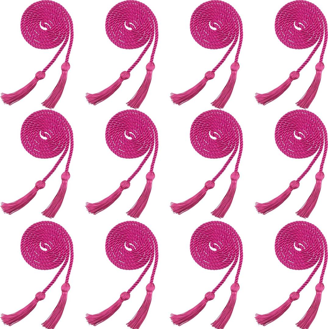 12 Pieces Graduation Honor Cord Braided Honor Cord with Tassel Graduation Decoration Braided Cords for Graduation Students Grad Days and Graduates Photography (Fuchsia)